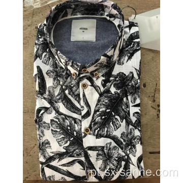 Camisa de algodão elegante masculina com estampa floral grande